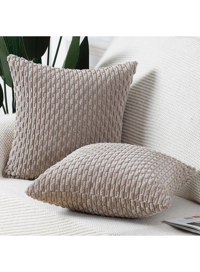 MADIZZ Pack of 2 Boho Striped Corduroy Throw Pillow Covers 24x24 Inch Taupe Soft Decorative Cushion Cover for Bedroom Sofa Pillow Shell - Image 2