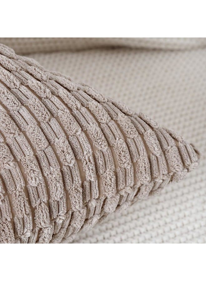 MADIZZ Pack of 2 Boho Striped Corduroy Throw Pillow Covers 24x24 Inch Taupe Soft Decorative Cushion Cover for Bedroom Sofa Pillow Shell - Image 3