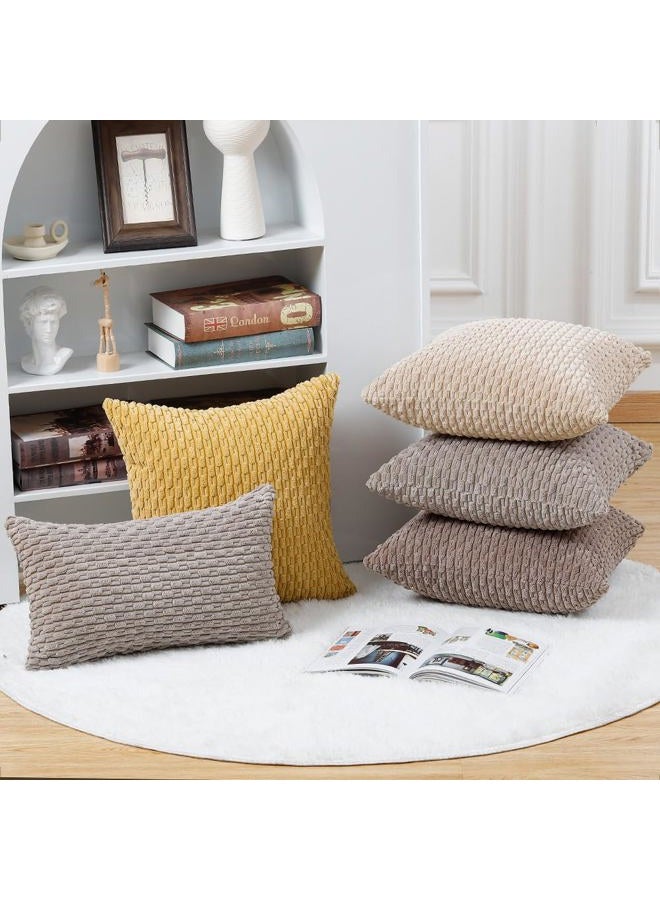 MADIZZ Pack of 2 Boho Striped Corduroy Throw Pillow Covers 24x24 Inch Taupe Soft Decorative Cushion Cover for Bedroom Sofa Pillow Shell - Image 5
