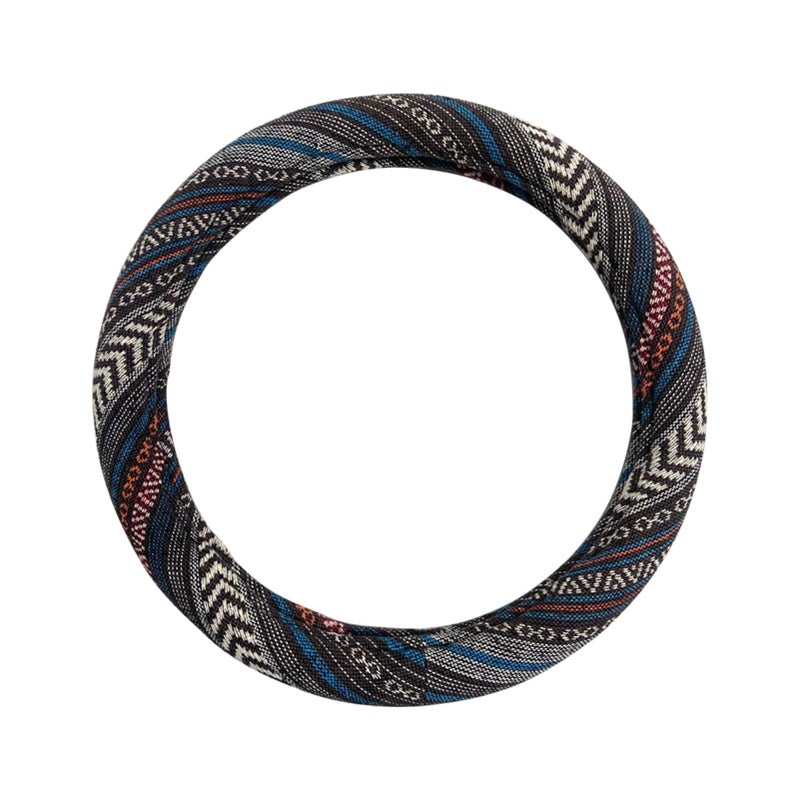LSAUTO Universal 15inch Ethnic Style Baja Blanket Steering Wheel Cover with Coarse Flax Cloth and Sweat Absorption Anti Slip Car Wrap (Boho Dark) - Image 1