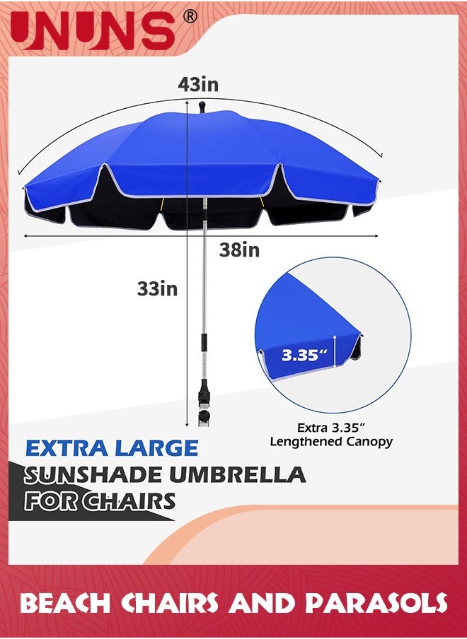 UNUNS 38 inch Beach Umbrella with Clamp,Sun Shade for Beach Chair,360°Adjustable UV Protection Golf Umbrella With Clip for Outdoor Stroller Wheelchair Camping Chair,Blue  - Image 2