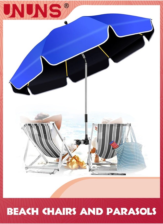 UNUNS 38 inch Beach Umbrella with Clamp,Sun Shade for Beach Chair,360°Adjustable UV Protection Golf Umbrella With Clip for Outdoor Stroller Wheelchair Camping Chair,Blue  - Image 1