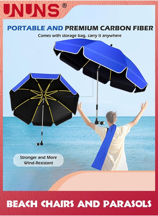 UNUNS 38 inch Beach Umbrella with Clamp,Sun Shade for Beach Chair,360°Adjustable UV Protection Golf Umbrella With Clip for Outdoor Stroller Wheelchair Camping Chair,Blue  - Image 3