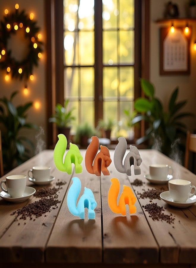 WaigN 5 Pcs Colorful Cute Squirrel Shape Silicone Tea Bag Holder Cup, Squirrel Drink Markers, Tea Bag Holder for Cup Hanging Tool Mug Candy Colors Gift Set, Tea Bag Coasters - Image 2