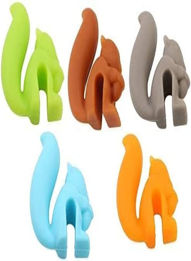 WaigN 5 Pcs Colorful Cute Squirrel Shape Silicone Tea Bag Holder Cup, Squirrel Drink Markers, Tea Bag Holder for Cup Hanging Tool Mug Candy Colors Gift Set, Tea Bag Coasters - Image 1