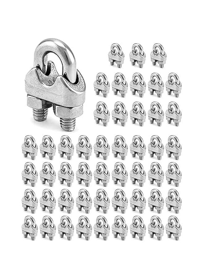Arabest 1/4 Wire Rope Clamp Clip M6, 50 Pack Large U Bolt Saddle Guy Fastener, 304 Stainless Steel Fastener Cable Clamps, Connect 2 Layers of Wire to Form a Loop  - Image 1