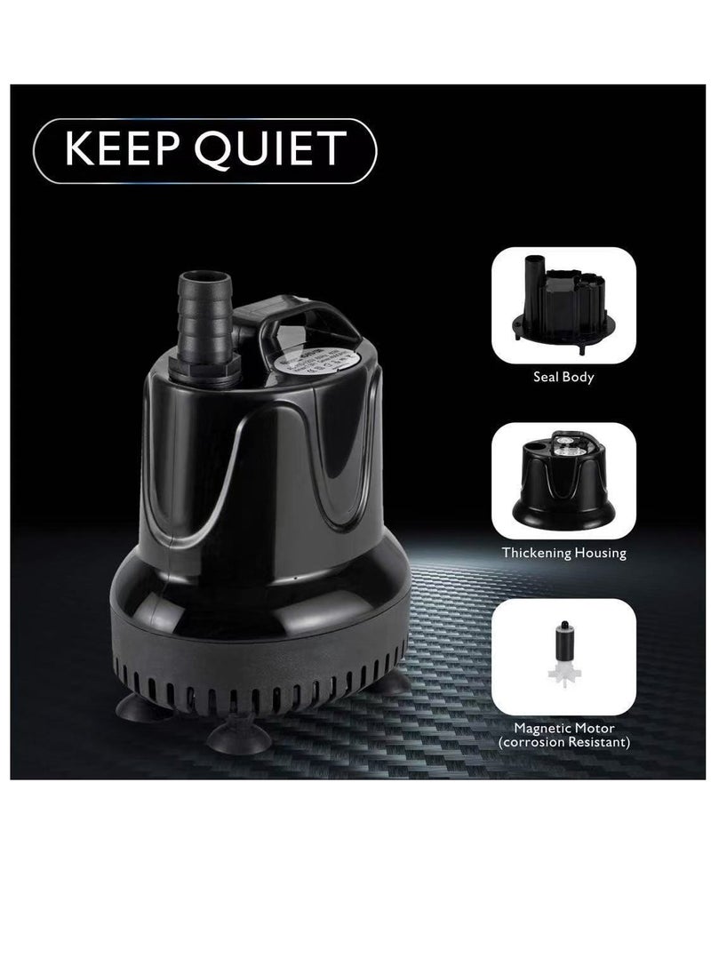 YOKA Submersible Water Pump, 2500L/H 60W Ultra-Quiet Fountain Water Pump, Bottom Pumping Aquarium Pump with 48 Hours Anti Dry Burning, 3m High Lift and 3 Nozzles for Fish Tank Pond Pool Garden  - Image 2