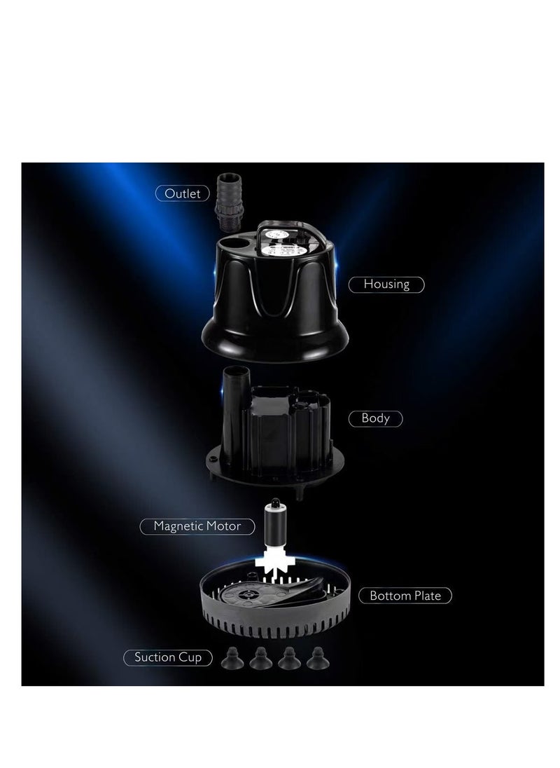 YOKA Submersible Water Pump, 2500L/H 60W Ultra-Quiet Fountain Water Pump, Bottom Pumping Aquarium Pump with 48 Hours Anti Dry Burning, 3m High Lift and 3 Nozzles for Fish Tank Pond Pool Garden  - Image 4