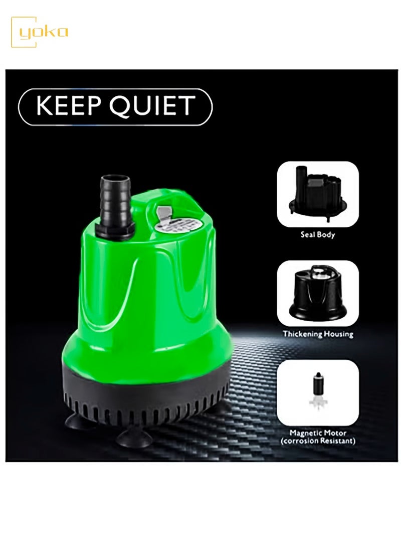 يوكا مضخة ماء غاطسة، 2500 لتر/ساعة، 60 واط، مضخة ماء نافورة فائقة الهدوء، مضخة أكواريوم بضخ من القاع مع حماية من الحرق الجاف لمدة 48 ساعة، ارتفاع رفع 3 أمتار و3 فوهات لحوض السمك، البركة، الحوض، الحديقة - Image 2