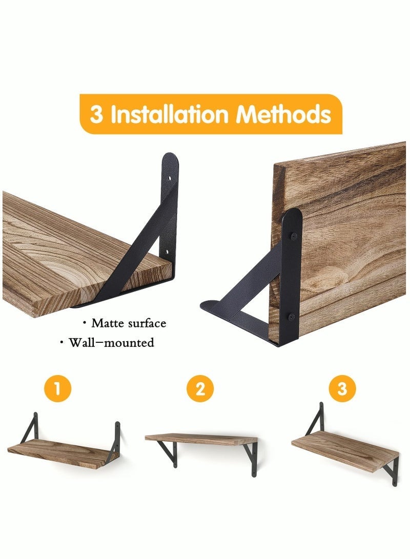 Forest Home Floating Shelves Rustic Wood Shelves 4 Sets of Wall Mounted Shelf for Bathroom Decor Bedroom Living Room and Plants - Image 4