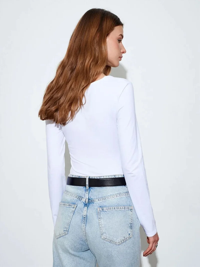 ديلفين Dilvin Slim Fit V-Neck Jersey Blouse