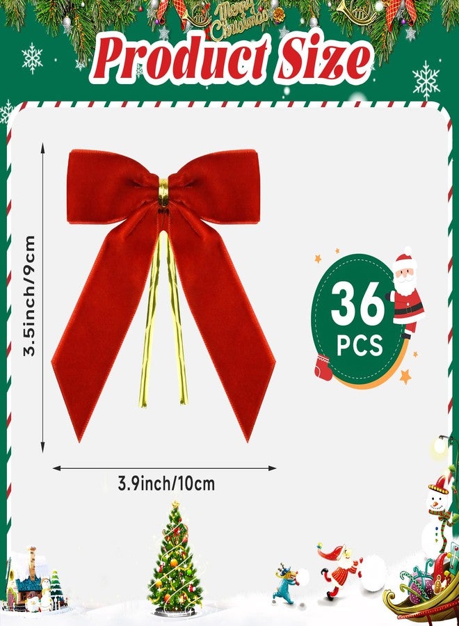 MENOLY 36 Pcs Velvet Bows for Christmas Tree Wreaths Door Garland Decor Vintage Gifts and Holiday Home DéCor 3.5 * 3.9 Inch Christmas Tree Bows Decorations(1" Wide) - Red - Image 5