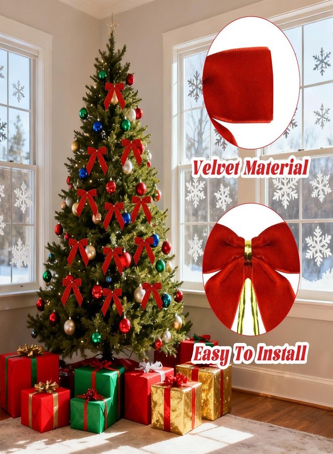 MENOLY 36 Pcs Velvet Bows for Christmas Tree Wreaths Door Garland Decor Vintage Gifts and Holiday Home DéCor 3.5 * 3.9 Inch Christmas Tree Bows Decorations(1" Wide) - Red - Image 2