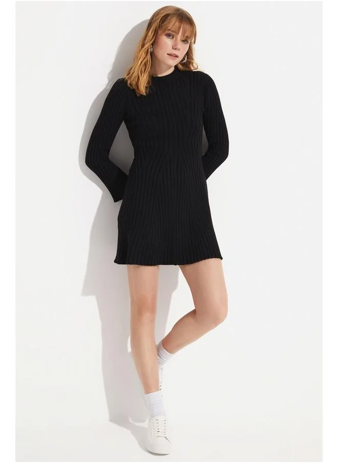 جون June Knitwear Mini Dress Black