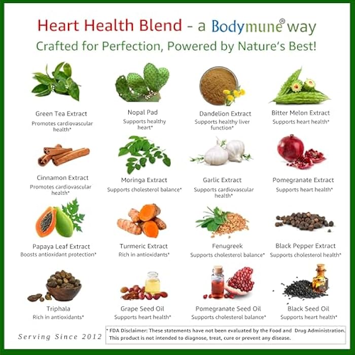 Bodymune Heart Health Blend Cholesterol Support – Organic Cardiovascular & Circulation Supplement – with Green Tea, Pomegranate & Black Seed Oil – 30Capsules – USDA Organic, Vegan - Image 3