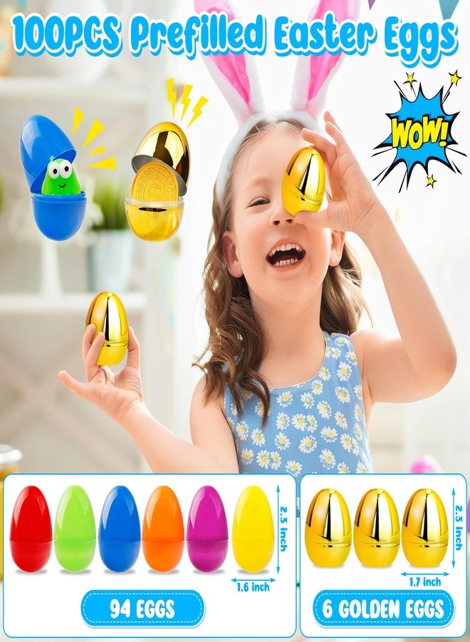 Adisher [ 6 Surprise Golden Eggs ] 100 PACK Prefilled Easter Egg Fillers, Easter Basket Stuffers Egg Hunt with Toys Goodie Bags Stuffers Party Favors Classroom Prize Supplies for Kids - Image 4