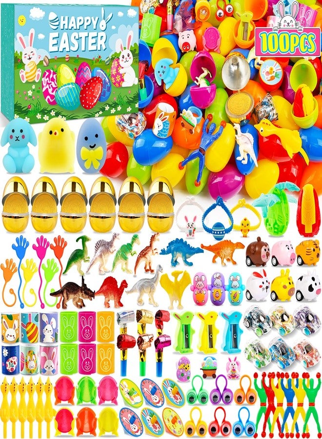 Adisher [ 6 Surprise Golden Eggs ] 100 PACK Prefilled Easter Egg Fillers, Easter Basket Stuffers Egg Hunt with Toys Goodie Bags Stuffers Party Favors Classroom Prize Supplies for Kids - Image 1