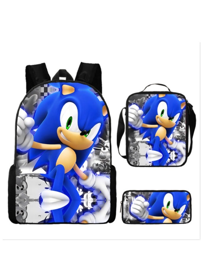 Sonic student large capacity backpack three piece set, anime cartoon backpack, shoulder bag pen bag