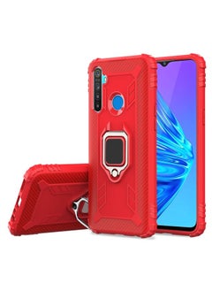 HuHa Case Cover For Realme Narzo 10 Carbon Fiber Protective Case with 360 Degree Rotating Ring Holder Red 