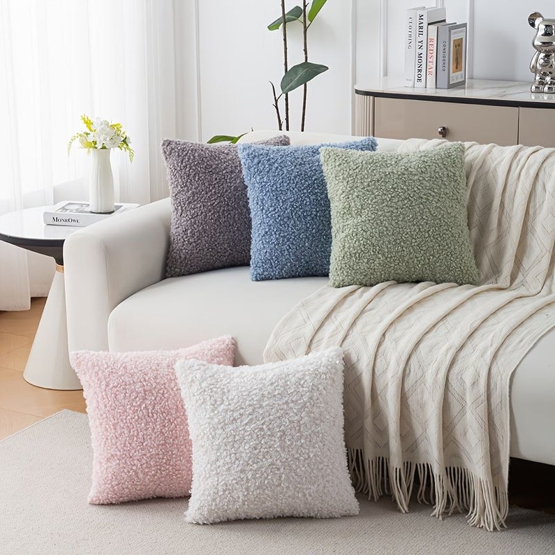 Blue Lamb Plush Pillow Soft Fluffy Machine Washable With Zipper Closure Comfortable Home Decoration - Image 1
