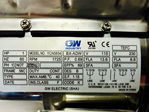 SMC YCN5654BX 1 HP Stainless Steel Boat Lift Motor, 1725RPM, 1.15 Service Factor, 56C Frame, TEFC, 115/230V, SST Boat Hoist Motor - Image 4