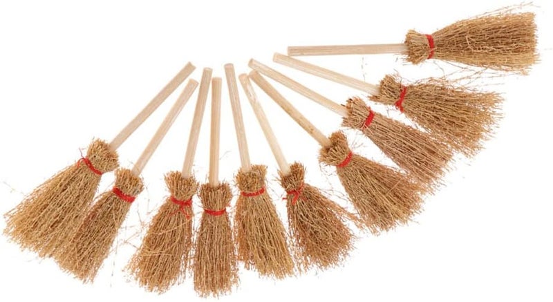 klarako Pack of 10pcs Miniature Wood Broom for 1/12 Doll House Room Scenes Ornaments, Realistic Model Crafts - Image 2