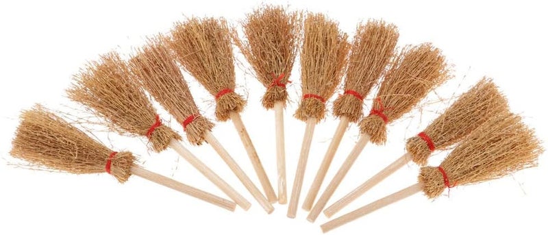 klarako Pack of 10pcs Miniature Wood Broom for 1/12 Doll House Room Scenes Ornaments, Realistic Model Crafts - Image 3