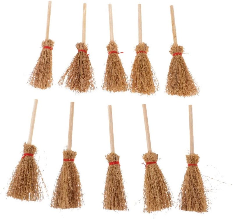 klarako Pack of 10pcs Miniature Wood Broom for 1/12 Doll House Room Scenes Ornaments, Realistic Model Crafts - Image 4