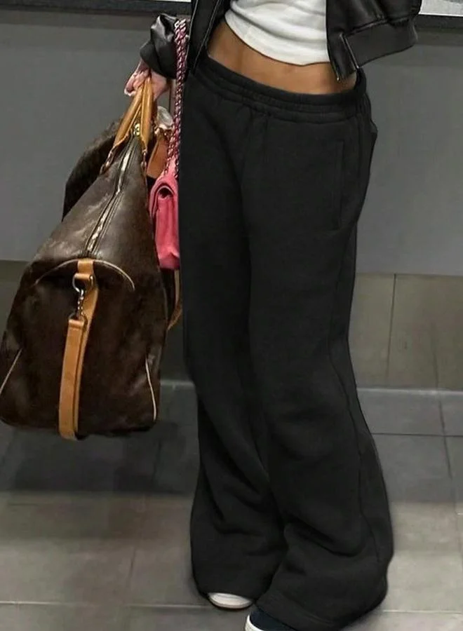 Take Two Solid Pocket Detail Elastic Waist Wide Leg Pants