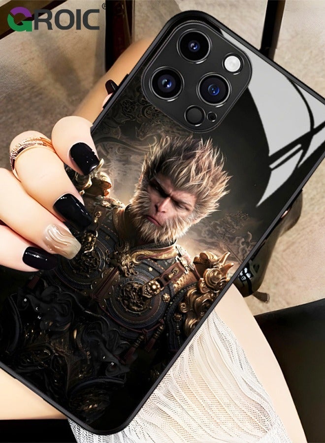 GROIC Case Compatible with iPhone 16 Pro 6.3 Inches HD Glass Screen Protector, Black Myth Wukong Pattern Case, Back Anti-Scratch TPU Bumper Shockproof and Full Coverage Lens - Image 5