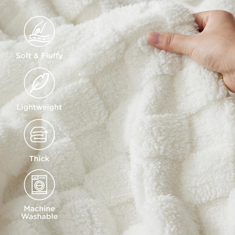 Bedsure GentleSoft White Throw Blanket for Couch - Checkered Fleece Blankets Gifts for Kids Girls, Cute Soft Cozy Throw for Bedroom Home Decor Gifts, 50x60 Inches - Image 3