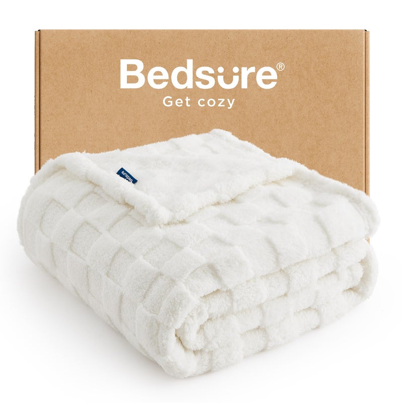 Bedsure GentleSoft White Throw Blanket for Couch - Checkered Fleece Blankets Gifts for Kids Girls, Cute Soft Cozy Throw for Bedroom Home Decor Gifts, 50x60 Inches - Image 1