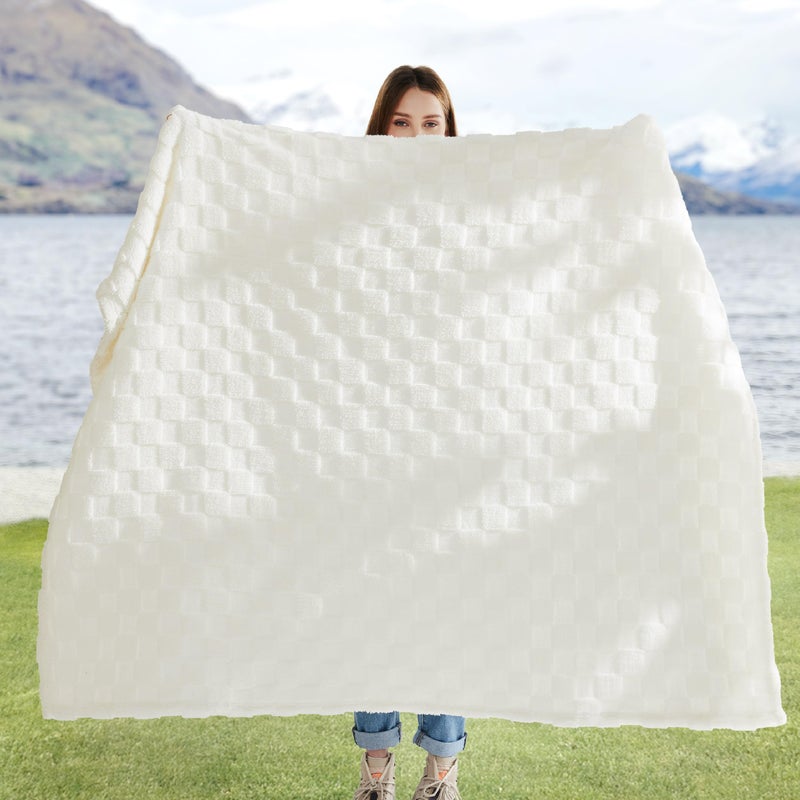 Bedsure GentleSoft White Throw Blanket for Couch - Checkered Fleece Blankets Gifts for Kids Girls, Cute Soft Cozy Throw for Bedroom Home Decor Gifts, 50x60 Inches - Image 2