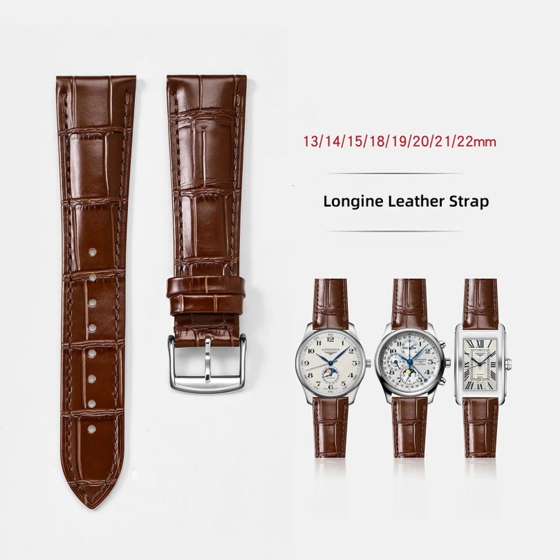 Bluejw Logo Surface Bamboo Pattern Leather Strap for Longines – Replace 14mm 15mm 20mm Full Grain Cowhide Watch Band - Image 1
