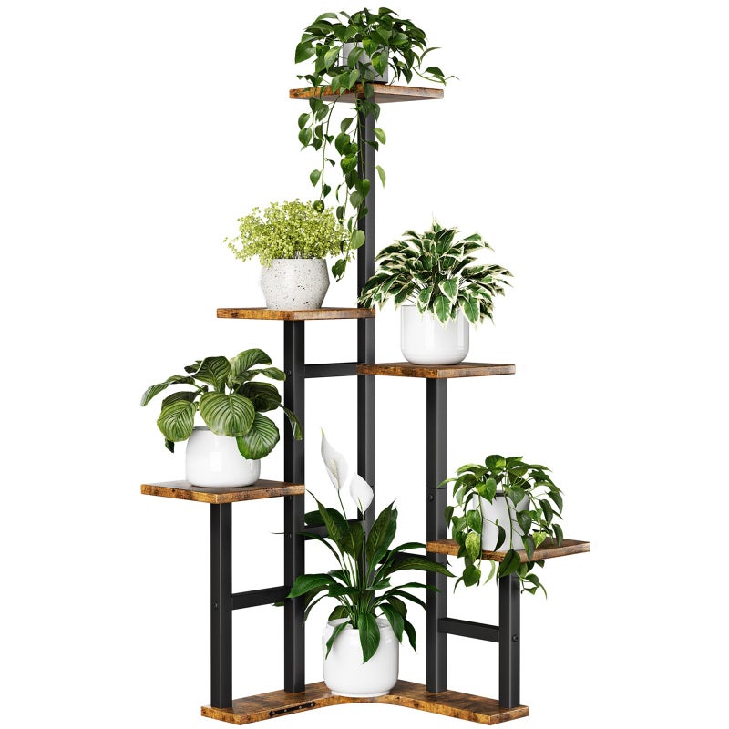 Yzosvki Corner Plant Stand Indoor, 6 Tiered Corner Plant Shelf Flower Stand for Multiple Plants, Plant Shelves Organizer Rack for Living Room, Balcony, Patio, Garden, Square Rustic Brown - Image 1