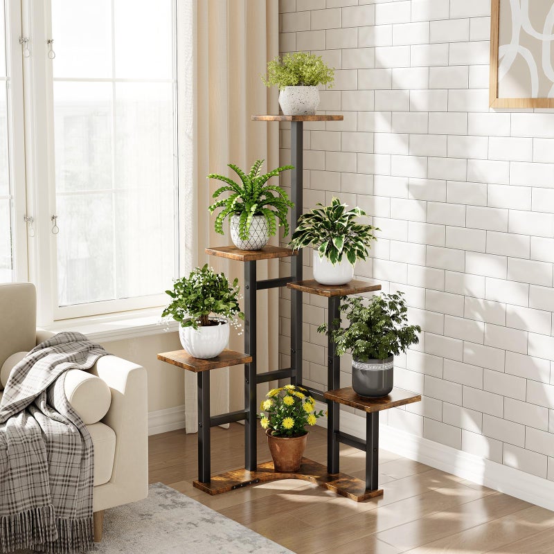 Yzosvki Corner Plant Stand Indoor, 6 Tiered Corner Plant Shelf Flower Stand for Multiple Plants, Plant Shelves Organizer Rack for Living Room, Balcony, Patio, Garden, Square Rustic Brown - Image 2