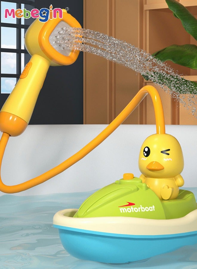 MEBEGIN ألعاب استحمام للأطفال من 1-3 سنوات، بطات مطاطية لرش الماء، مجموعة ألعاب استحمام كهربائية مع قارب، رش يدوي، خرطوم، 4 بطات صغيرة، ألعاب استحمام ممتعة للأطفال والبنات والأولاد - Image 2