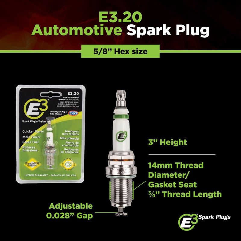 E3 Spark Plugs E3.20 Lawn and Garden Spark Plug with DiamondFIRE Technology, 14mm, 0.750" Reach, Gasket Seat, Power and Fuel Efficiency Enhancement, Pack of 1 - Image 3
