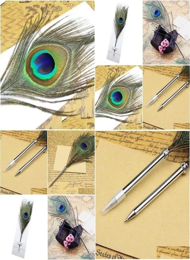 KRYTONE�.Fx Fancy Peacock Feather Ballpoint Pens Black Ink Natural Feather Quill Ballpoint Pen for Kids School Writing, Signatures,Birthday Wedding Gift Pen - Image 4
