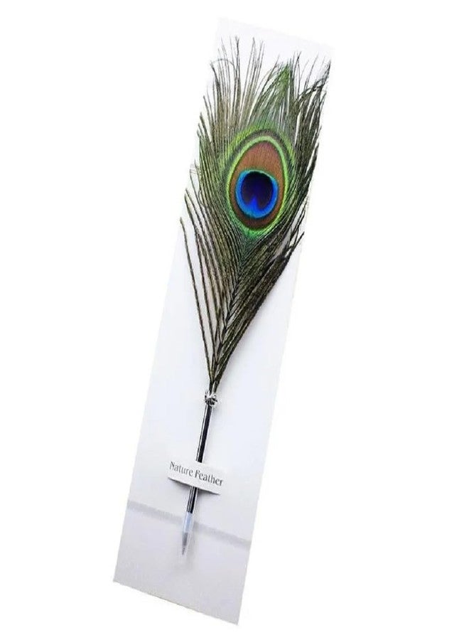 KRYTONE�.Fx Fancy Peacock Feather Ballpoint Pens Black Ink Natural Feather Quill Ballpoint Pen for Kids School Writing, Signatures,Birthday Wedding Gift Pen - Image 1