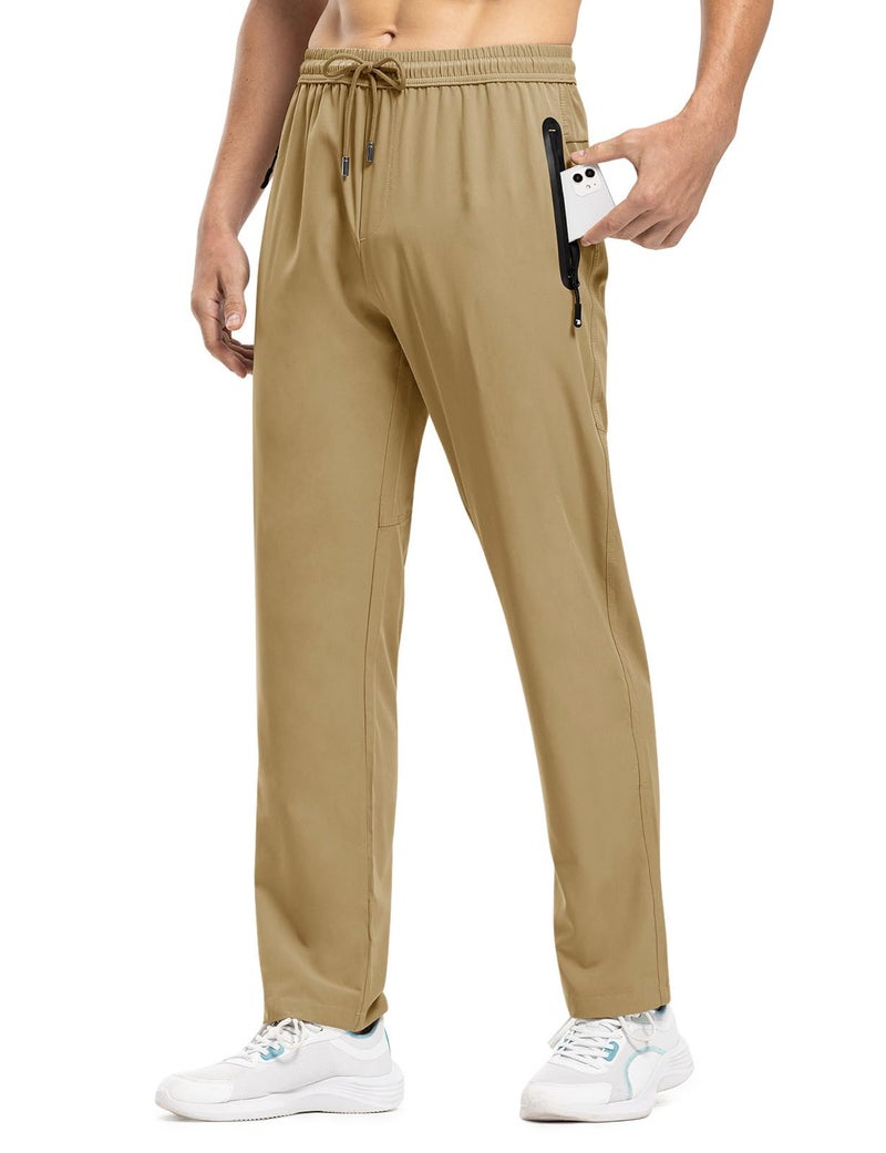 TBMPOY Men's Outdoor Lightweight Hiking Mountain Pants Running Active Jogger Pants Khaki M - Image 2