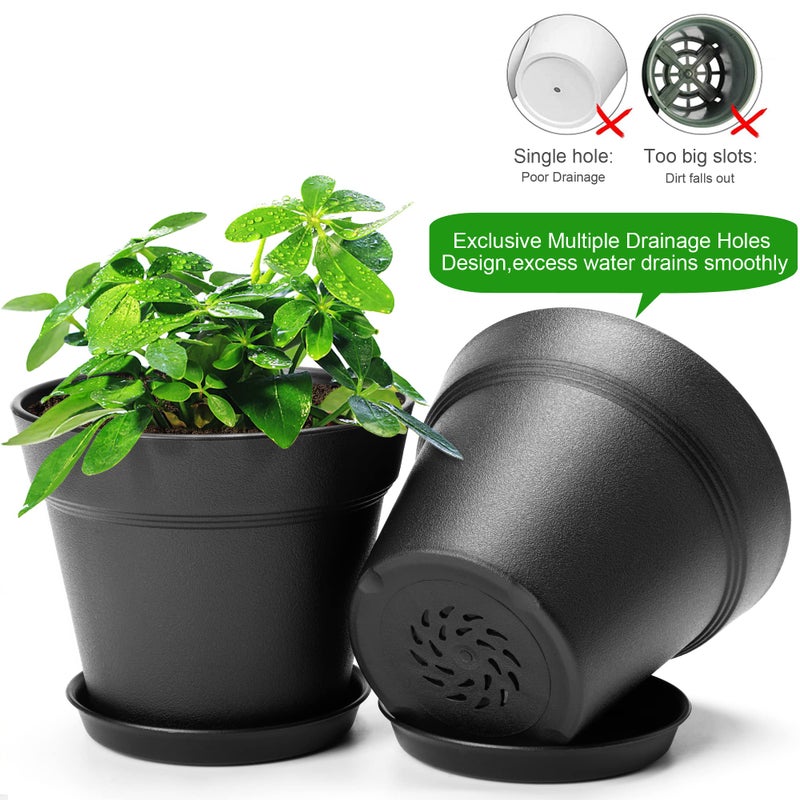 FHWTY 16 Pack Plastic Plant Pots with Drainage Holes and Tray, 4 inch Thickened Indoor Planters Seedlings Nursery Pots for Flowers, African Violet, Succulent and All House Plants, Black - Image 3