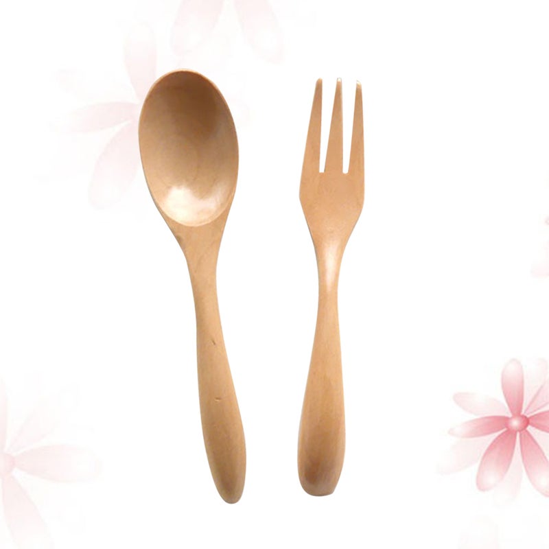 Wooden Flatware Set Fork and Spoon for Camping Travel Picnic Office or Home - Image 2