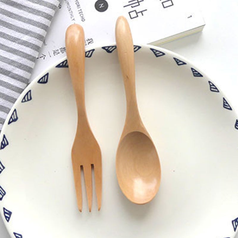 Wooden Flatware Set Fork and Spoon for Camping Travel Picnic Office or Home - Image 3