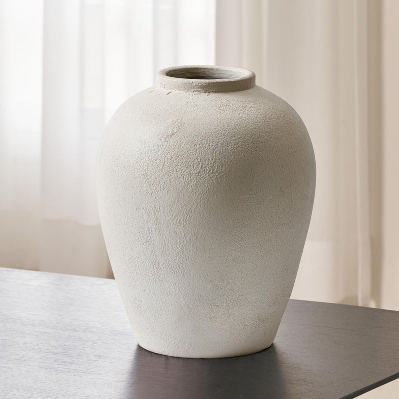 LB2 White Ceramic Large Vase, 12.7" Tall Zen Style vase, Terra Cotta Pitcher, Distressed Farmhouse Decor, Pottery Decorative Flower for Home Decor - Image 1