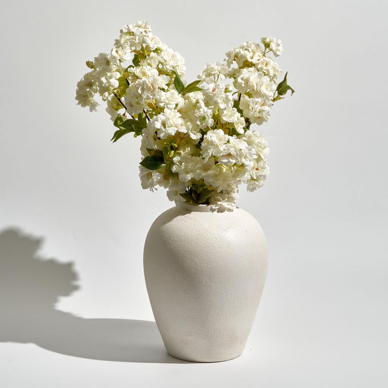 LB2 White Ceramic Large Vase, 12.7" Tall Zen Style vase, Terra Cotta Pitcher, Distressed Farmhouse Decor, Pottery Decorative Flower for Home Decor - Image 4