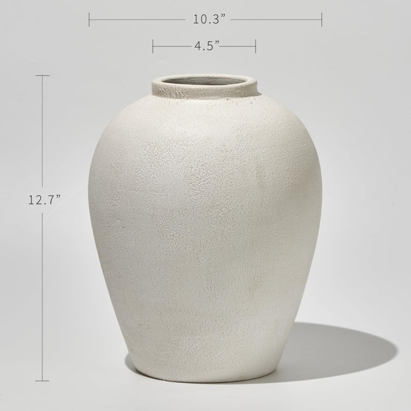 LB2 White Ceramic Large Vase, 12.7" Tall Zen Style vase, Terra Cotta Pitcher, Distressed Farmhouse Decor, Pottery Decorative Flower for Home Decor - Image 2