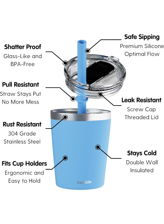 CUPKIN أكواب أطفال قابلة للتكديس من الفولاذ المقاوم للصدأ مع مصاصات وأغطية من Cupkin - مجموعة من 2 أكواب معزولة سعة 8 أونصات مطلية بالبودرة - Image 4
