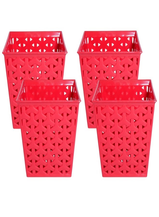 MORVI Linea Square Plastic Multipurpose Organizer For Kitchen, Bathroom, Salon, Office|Stationery,Cutlery,Pen,Makeup Brushes Holder|Hanging Toothbrush Stand |Pack Of 4 | RED - Image 1