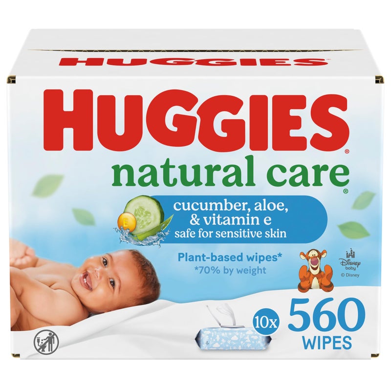 Huggies Natural Care Cucumber, Aloe and Vitamin E Baby Wipes, Hypoallergenic, Scented, 10 Flip-Top Packs (560 Wipes Total), Packaging May Vary - Image 1